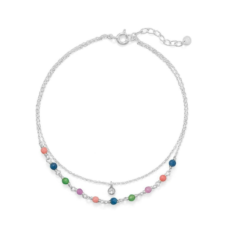 Rainbow Color Jade and Crystal Anklet Ankle Bracelet Adjustable Sterling Silver Rainbow Color Jade and Crystal Anklet Ankle Bracelet Adjustable Sterling Silver