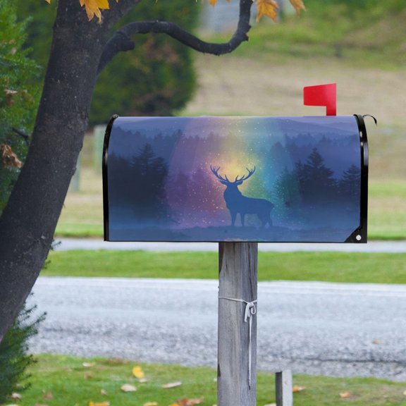 Rainbow Color Light Shine on Deer Magnetic Mailbox Cover Rust Protection Yard Decor 25.4" x 20.78"