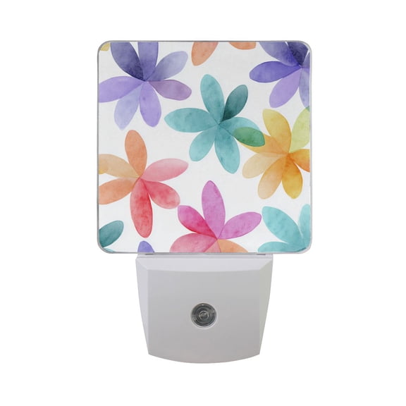 Rainbow Color Petal Watercolor Style LED Night Light Sensor Lamp Plug-in Adjustable Brightness 2 Pack