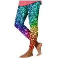 thumbnail image 1 of Rainbow Color Sparkly Leggings for Women - Stretchy High Waisted Tummy Control Soft Running Workout Yoga Pants, 1 of 3