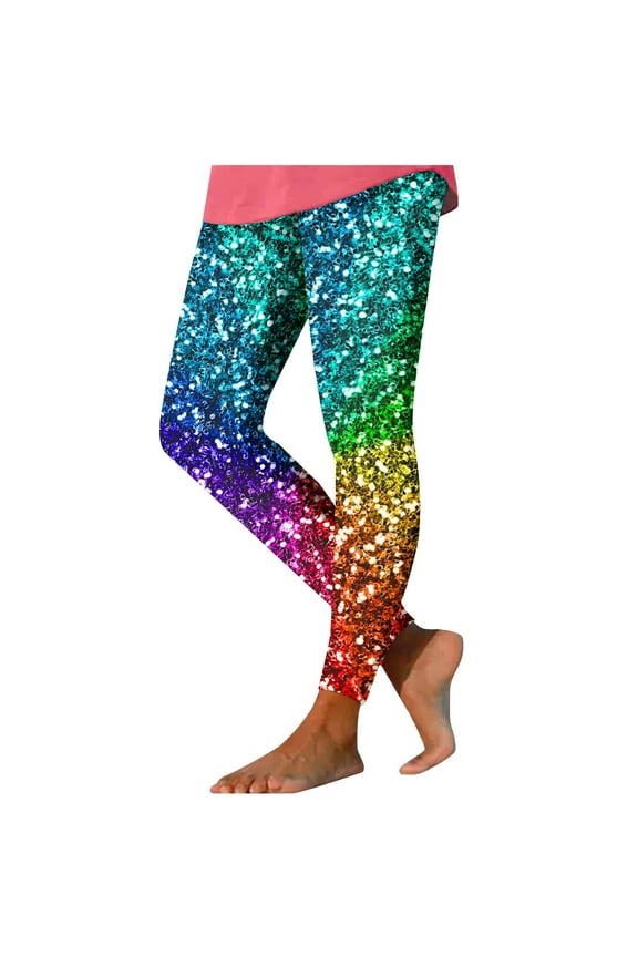 Rainbow Color Sparkly Leggings for Women - Stretchy High Waisted Tummy Control Soft Running Workout Yoga Pants