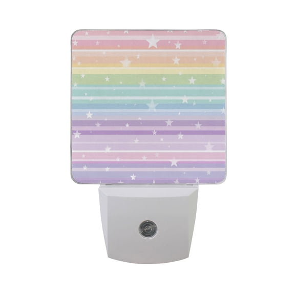 Rainbow Color Stripes White Stars LED Night Light Sensor Lamp Plug-in Adjustable Brightness 2 Pack