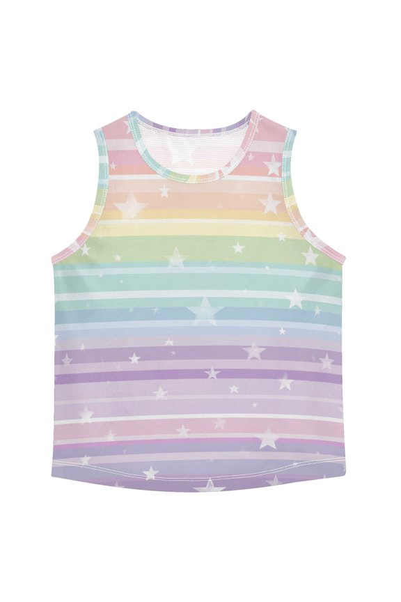 Rainbow Color Stripes White Stars Vest Undershirt Tank Top Sleeveless Quick Dry 6Y