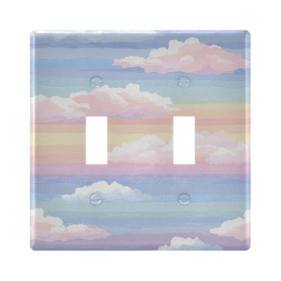 Rainbow Color Stripes with Clouds Light Switch Cover Electrical Outlet Cover Replaceable Wall Plates 2-Gang
