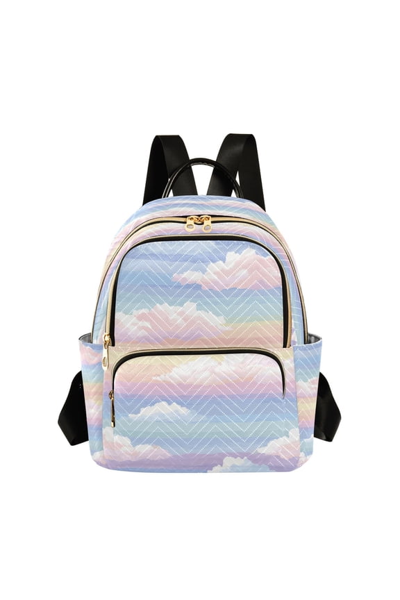 Rainbow Color Stripes with Clouds Quilted Backpack Fashion Daypack Commuter Bag for Women 8.5 L