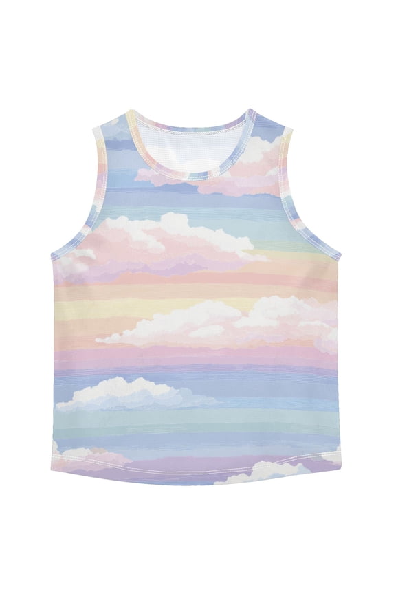 Rainbow Color Stripes with Clouds Vest Undershirt Tank Top Sleeveless Quick Dry 6Y