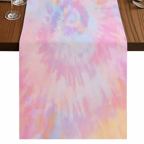 Rainbow Color Table Runner 70 Inches Long, Fantasy Colorful Ombre Swirl Cotton Linen Table Runners Dresser Scarves, Decorative Fabric Tabletop Scarf Furniture Cover for Home Dinner Party 13"x70"