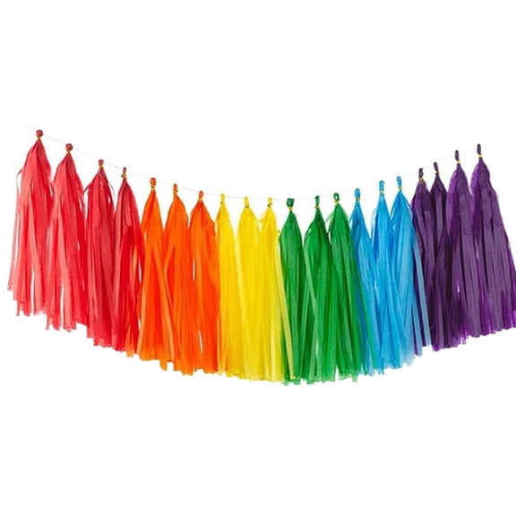 Rainbow Color Tassel Garland Banner Each 9.4x12.5'' Paper Tassels for Boho Rustic Neutral Birthday Party Decorations, Set of 20