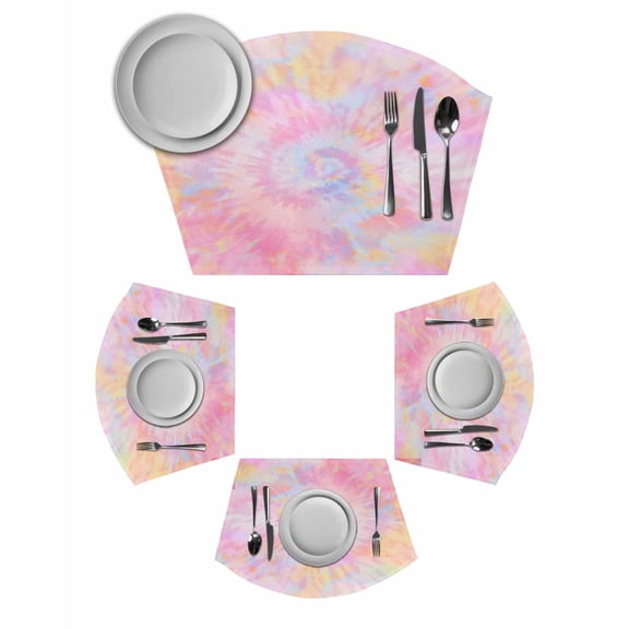 Rainbow Color Wedge Shaped Placemats Set of 4, Cotton Linen Fan Place Mats, Fantasy Colorful Ombre Swirl Washable Table Mats for Holiday Wedding Party Dinning Coffee Tables 11.8"x17.5"