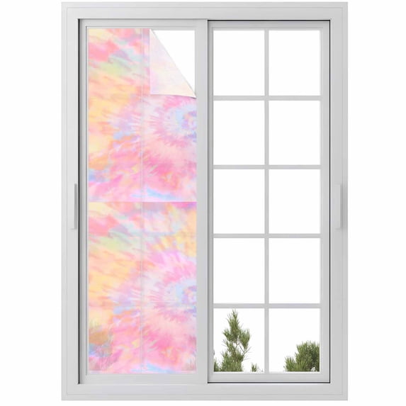 Rainbow Color Window Privacy Film, Fantasy Colorful Ombre Swirl Static Cling UV Sun Blocking Heat Control Window Tint Day and Night, Non-Adhesive Reusable One Way Windows Privacy Cover 17.7''x78.7''