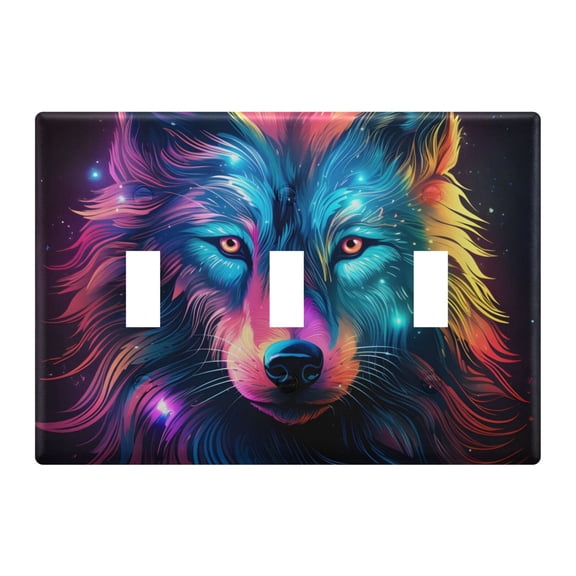 Rainbow Color Wolf Light Switch Plate Covers 3 Gang Wall Plate Plastics Outlet Covers for Kitchen Home Office Decor