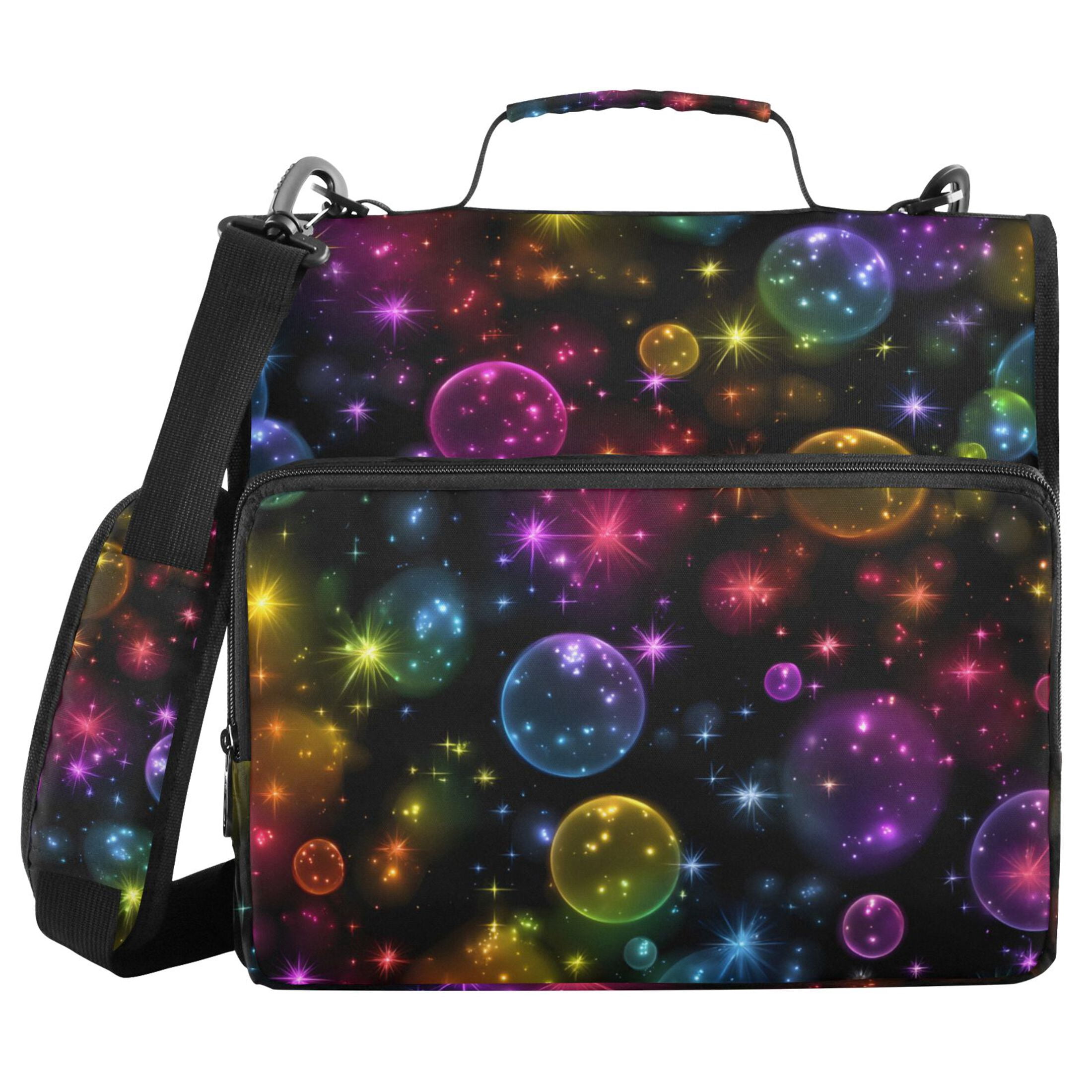 Rainbow Colored Bubbles Binder Bag with Shoulder Strap 3 Ring Zipper Binder File Folder Document Storage