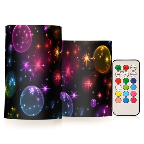 Rainbow Colored Bubbles Flickering Flameless Candles LED Tealight Battery Operated with Remote Set of 2 Holiday Decor Ornaments