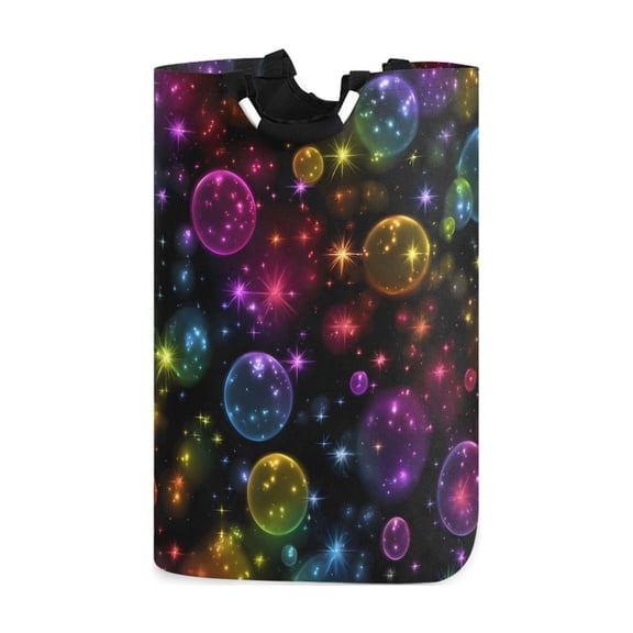 Rainbow Colored Bubbles Laundry Basket with Handles Foldable Laundry Hamper Freestanding Washing Bin 50L