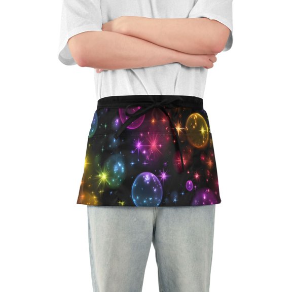 Rainbow Colored Bubbles Short Server Apron with 3 Pockets for Unisex Chef Gardening