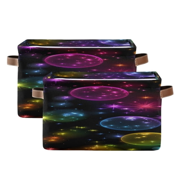 Rainbow Colored Bubbles Square Storage Bins with Handles Collapsible Containing Box 2 Packs