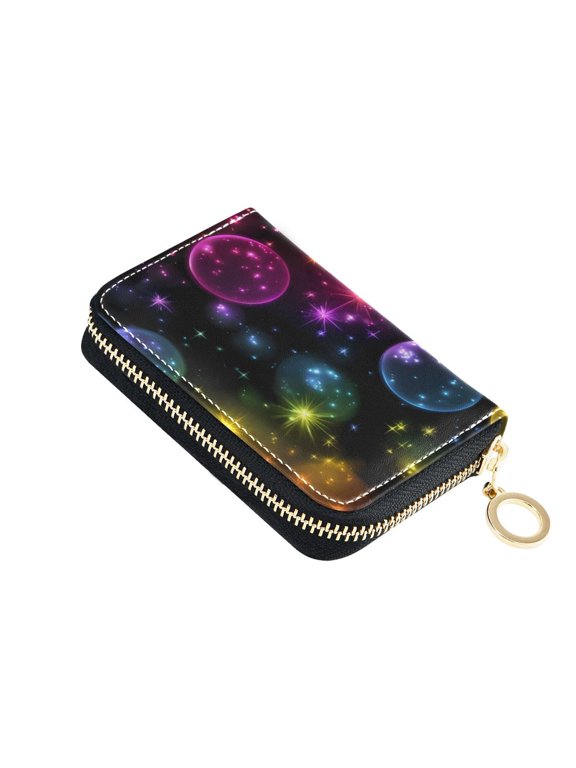 Rainbow Colored Bubbles Women's Credit Card Holder PU Leather Zipper Wallet RFID Blocking