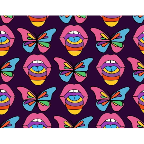 TNCT Rainbow Colored Butterflies & Lips Pattern Edible Image Chocolate Transfer Sheet, Multicolor