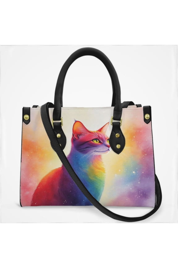 Rainbow Colored Cat Cross Body Bags For Women Small Leather Female Handbags Fashion Top-Handle Totes