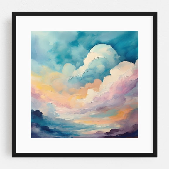 Rainbow Colored Clouds - Painting Abstract Modern Art Pastel Landscape Calm Nature Black Framed Wall Art Print 8 x 8 inches