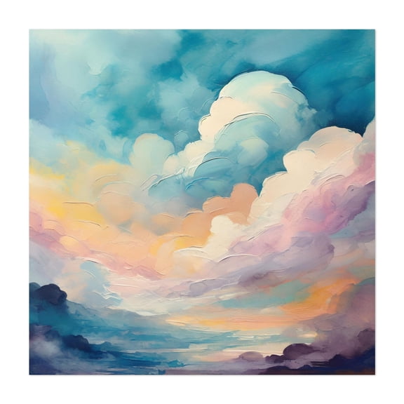 Rainbow Colored Clouds - Painting Abstract Modern Art Pastel Landscape Calm Nature Unframed Wall Art Print 6 x 6 inches