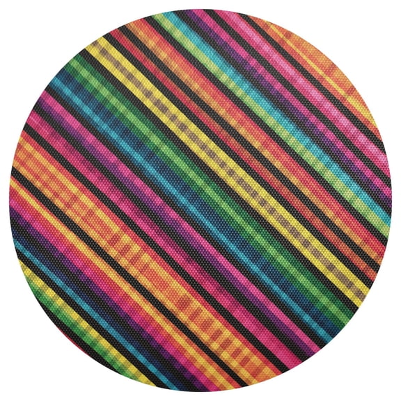 Rainbow Colored Diagonal Striped Pattern PVC Round Grid Placemat Table Mat 1 Pc 15.4" x 15.4"