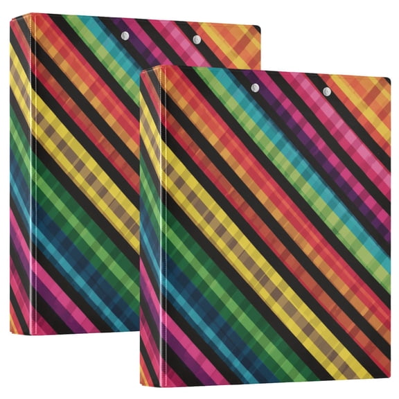 Rainbow Colored Diagonal Striped Pattern Round Ring Binder 3 Rings 1.5" Capacity File Storage for A4 Size 1 Pack