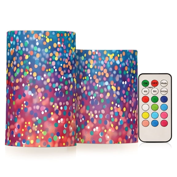 Rainbow Colored Dots Flickering Flameless Candles LED Tealight Battery Operated with Remote Set of 2 Holiday Decor Ornaments