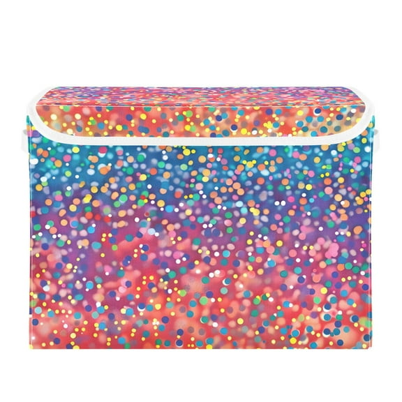 Rainbow Colored Dots Foldable Storage Bin with Lid and Handle Collapsible Storage Box 16.5 x 12.6 x 11.8 inches