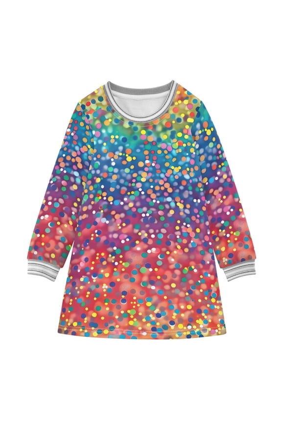 Rainbow Colored Dots Long-sleeved Dress A-line One-Piece Dress for 2-8 Years Casual Party 2T