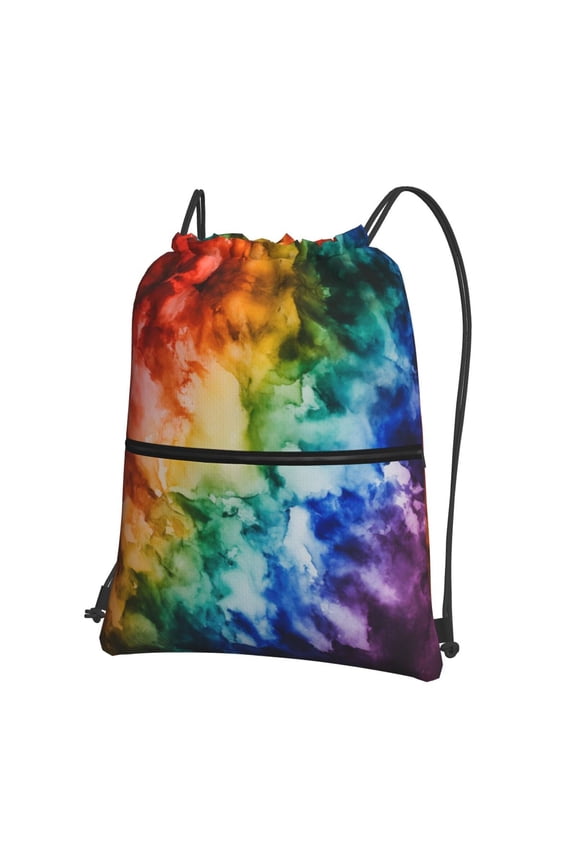 Rainbow Colored Drawstring Backpack Bag Water Resistant Yoga Shopping Cinch Bag Sackpack For Men Women