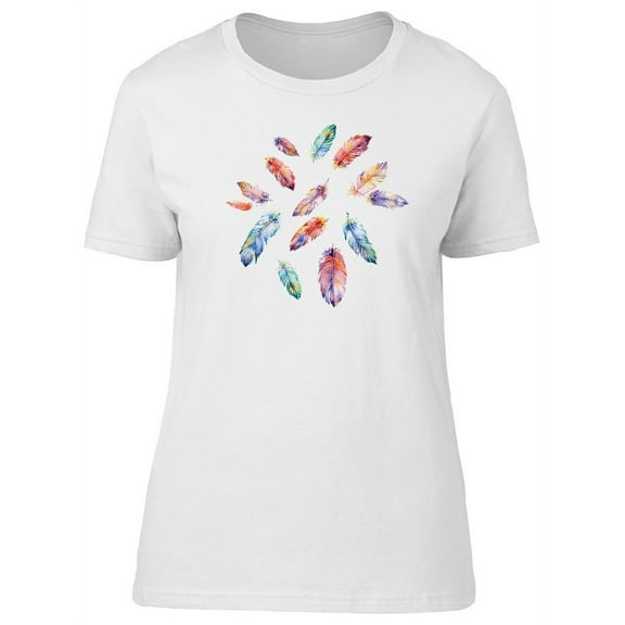 Rainbow Colored Feathers T-Shirt Women -Image by Shutterstock, Female Large