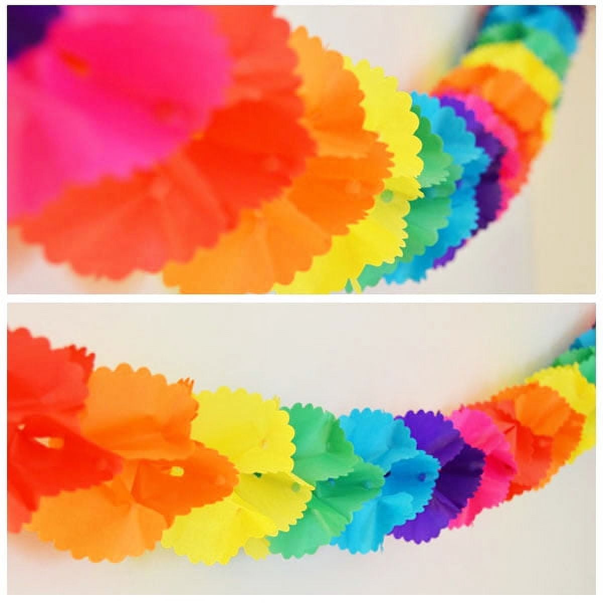 Rainbow Colored Flower Tissue Paper Hanging Garland for All Events 