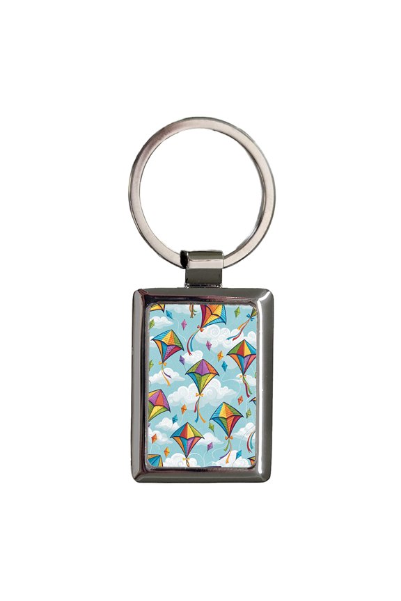 Rainbow Colored Kites Metal Rectangle Keychain
