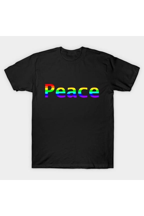 Rainbow Colored Peace Typography Pride Hippie Graphic, H40351 Unisex T-Shirt, Up to 5XL Available