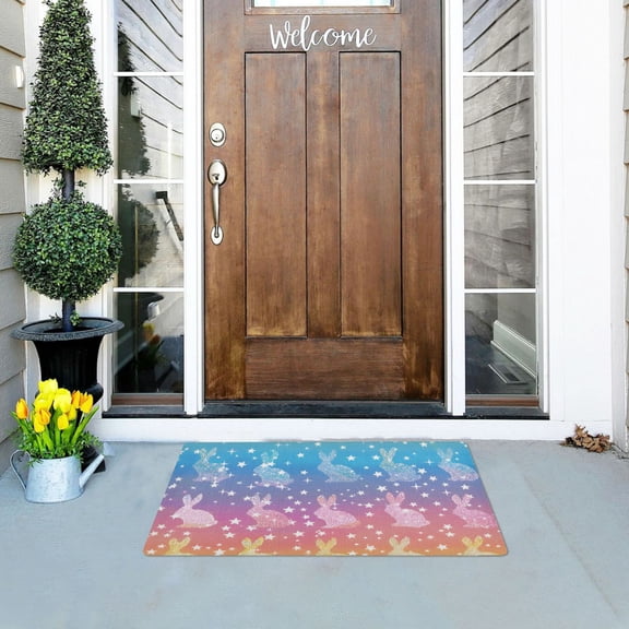 Rainbow Colored Shining Rabbits Doormats Welcome Mats Gate Pads Entryway Outdoor 32" x 20"