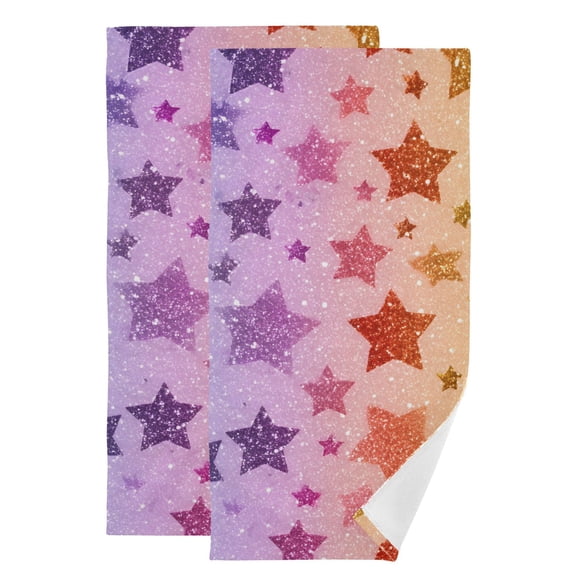 Rainbow Colored Shining Stars Hand Towel Absorbent Bath Towels for Bathroom Sports Gym 28" x 14" Set of 2