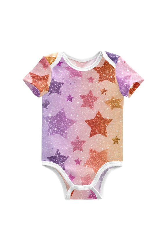 Rainbow Colored Shining Stars Pure Cotton Bodysuit Short Sleeve Pajamas One-Piece Romper Unisex 6M