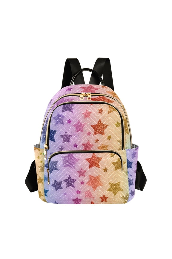 Rainbow Colored Shining Stars Quilted Backpack Fashion Daypack Commuter Bag for Women 8.5 L