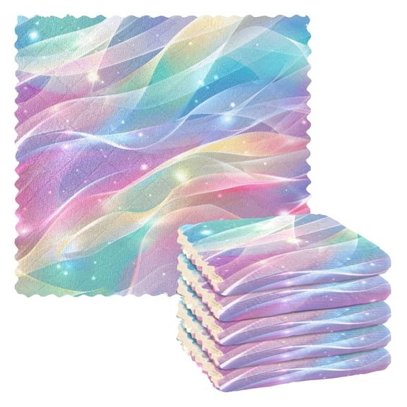 Rainbow Colored Stream Lines Dish Cloths Dish Towels Cleaning Cloths Quick Drying Reusable 11" x 11" Set of 6