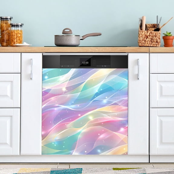 Rainbow Colored Stream Lines Dishwasher Magnet Refrigerator Magnetic Cover Washing Machine Magnet Sticker Kitchen Decor