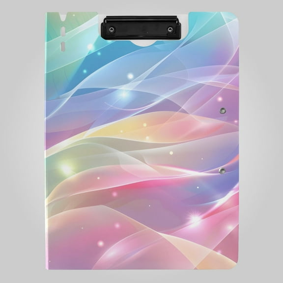 Rainbow Colored Stream Lines Foldable Binder Folder Clipboard with Pen Slot Double Clips A4 Size File Storage
