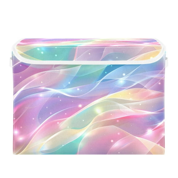 Rainbow Colored Stream Lines Foldable Storage Bin with Lid and Handle Collapsible Storage Box 16.5 x 12.6 x 11.8 inches