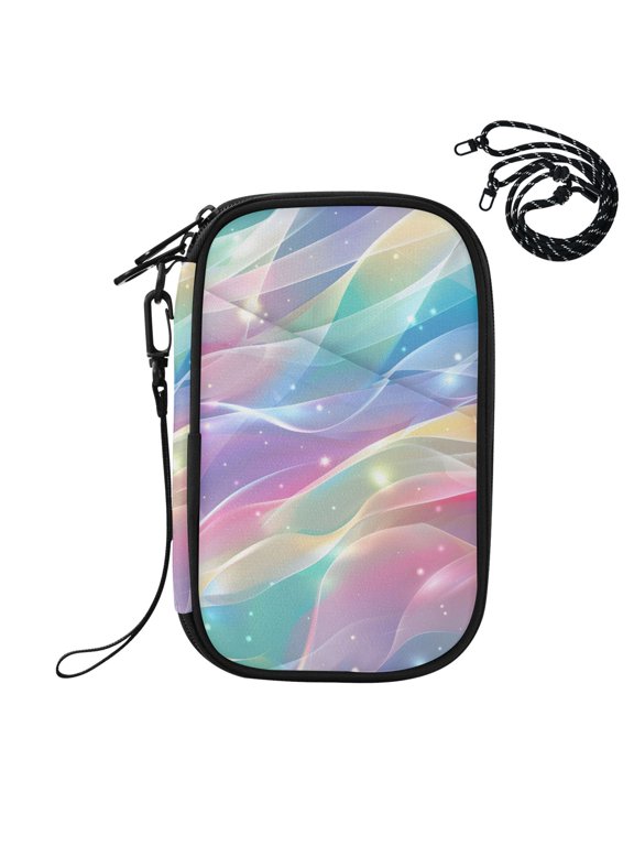 Rainbow Colored Stream Lines Passport Holder Travel Document Organizer Credit Card Case Coin Purse Wallet RFID Blocking