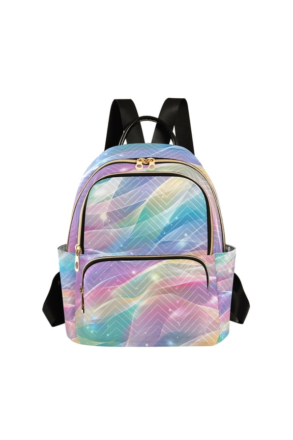 Rainbow Colored Stream Lines Quilted Backpack Fashion Daypack Commuter Bag for Women 8.5 L