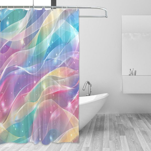 Rainbow Colored Stream Lines Shower Curtains with 12 Hooks Waterproof Bathroom Decor 66" x 72"
