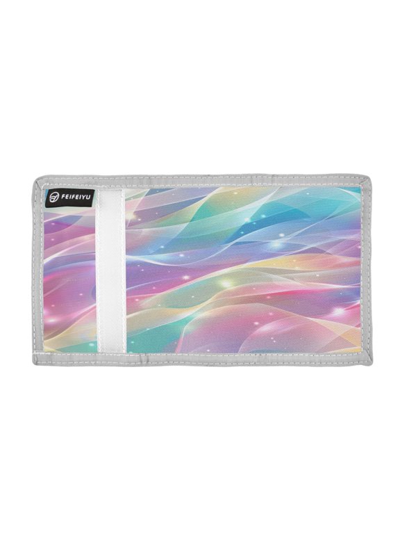 Rainbow Colored Stream Lines Trifold Wallets Card Holders Coin Pockets with Lanyards Portable Unisex