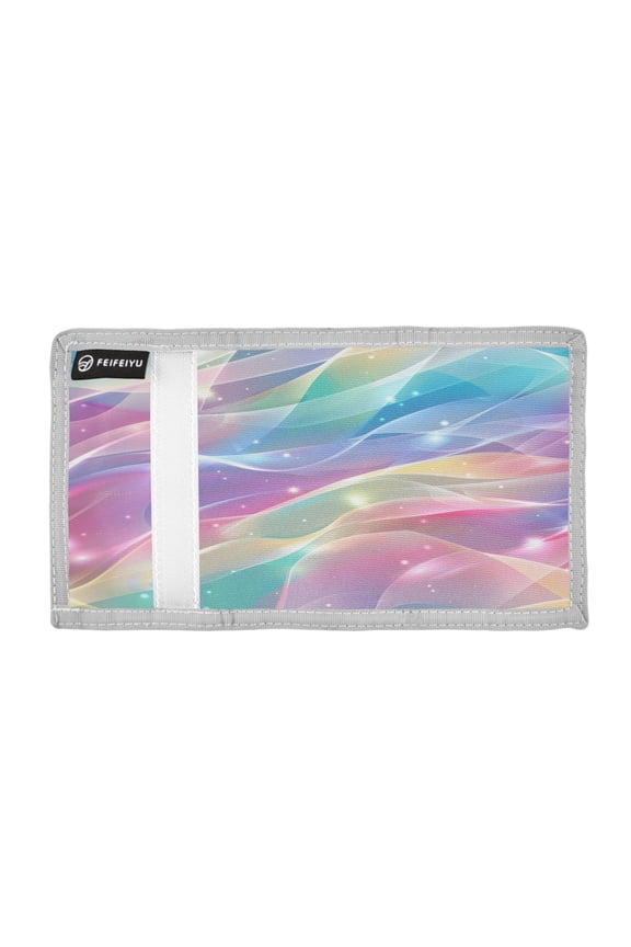Rainbow Colored Stream Lines Trifold Wallets Card Holders Coin Pockets with Lanyards Portable Unisex