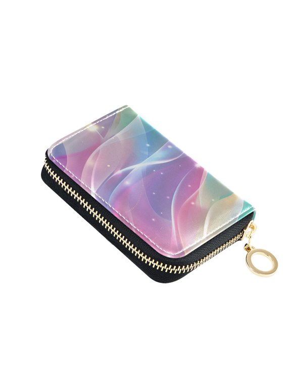 Rainbow Colored Stream Lines Women's Credit Card Holder PU Leather Zipper Wallet RFID Blocking