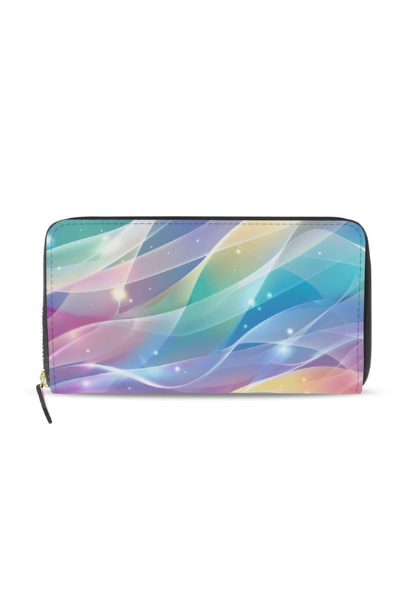 Rainbow Colored Stream Lines Women's Long Zipper Wallet Bifold Clutch Purse PU Leather Card Cases
